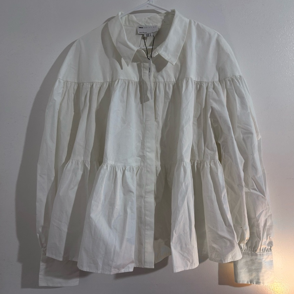 NWT White Tiered Button-Up Blouse ASOS